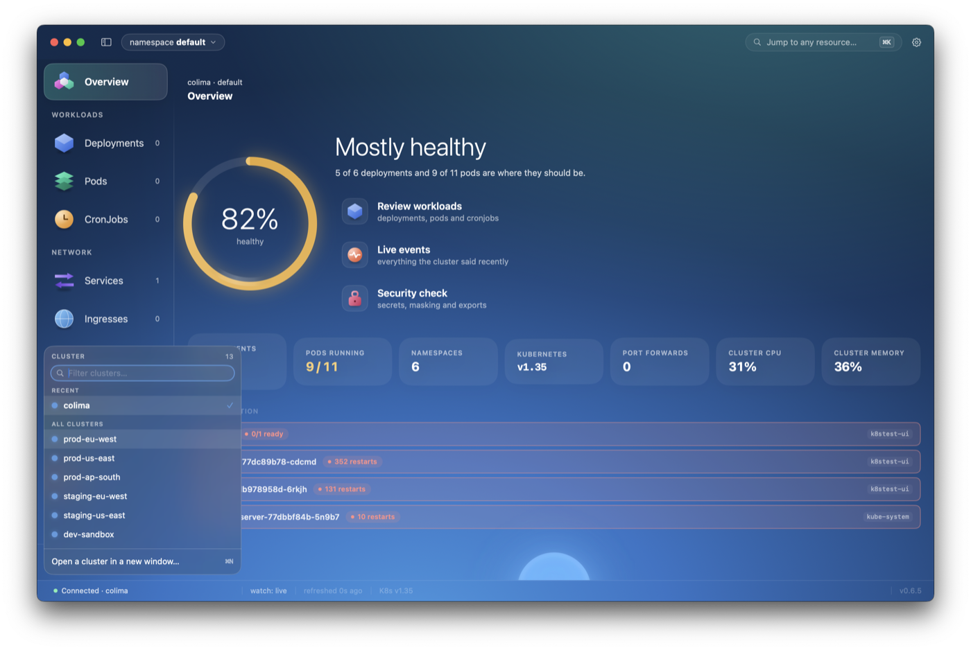 Bulk-import dialog showing a .env file being merged into a Kubernetes secret